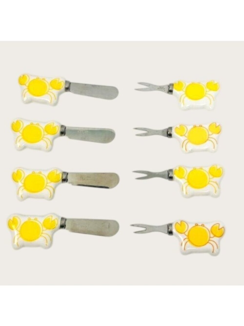 Appetizer Forks & Spreaders Set of 8 Ceramic Crab Handles Hor D'oeuvres Knifes